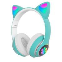 Наушники Cute Headset "Кошачьи ушки" беспроводные 280ST Bluetooth, MicroSD, FM-Радио Зеленые