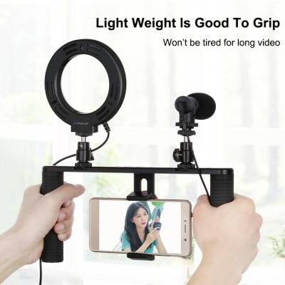 Набор блогера Puluz 4in1 (ring light, mount, phone holder, microphone) (PKT3028) фото в интернет магазине WiseSmart.com.ua