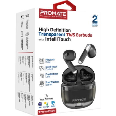 Наушники Promate TransPods Black (transpods.black) фото в интернет магазине WiseSmart.com.ua