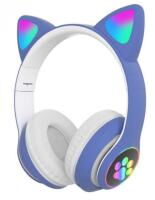Полноразмерные наушники беспроводные Cat Headset M23 Bluetooth с RGB подсветкой и кошачьими ушками Blue
