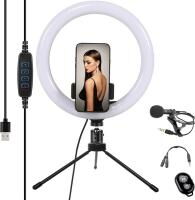 Набор блогера 4в1 Ring-fill-light Кольцевая лампа с мини штативом+Микрофон петличка+Bluetooth Пульт