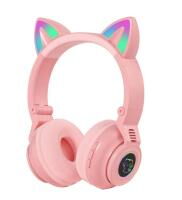 Беспроводные Bluetooth наушники с кошачьими ушками STN-26 Cat Ear LED подсветка Розовый