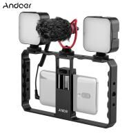 Риг - клетка для смартфона с LED лампами и микрофоном Andoer PVK-02 | Набор для блогера 3 в 1
