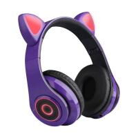 Полноразмерные наушники беспроводные Cat Headset Y 047 Bluetooth с подсветкой и кошачьими ушками Фиолетовые Violet