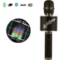 Беспроводной Bluetooth микрофон с колонкой 2в1 Karaoke YS-66 с функцией ЭХО смены голоса фонограммой и  disco подсветкой Черный