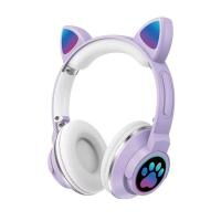 Детские беспроводные наушники кошачьи ушки CATear ME1-CE Bluetooth MicroSD до 32Гб Фиолетовые