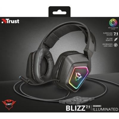 Наушники Trust GXT 450 Blizz RGB 7.1 Surround Gaming Headset RGB BLACK (23191) фото в интернет магазине WiseSmart.com.ua