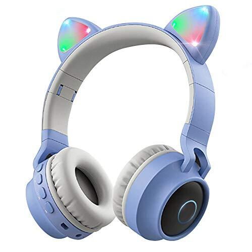 Детские беспроводные светодиодные наушники Cat Ear BT028C 203х175х80мм Голубые фото в интернет магазине WiseSmart.com.ua