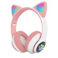 Беспроводные наушники RIAS VZV-23M кошачьи ушки Bluetooth с RGB подсветкой White-Pink (3_01403)