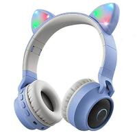 Детские беспроводные светодиодные наушники Cat Ear BT028C 203х175х80мм Голубые