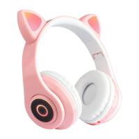 Полноразмерные наушники беспроводные Cat Headset Y 047 Bluetooth с подсветкой и кошачьими ушками Розовые Pink