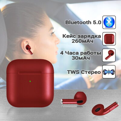 Беспроводные bluetooth наушники Wireless Pro 4 V5 mini вкладыши с зарядным кейсом Red metallic фото в интернет магазине WiseSmart.com.ua