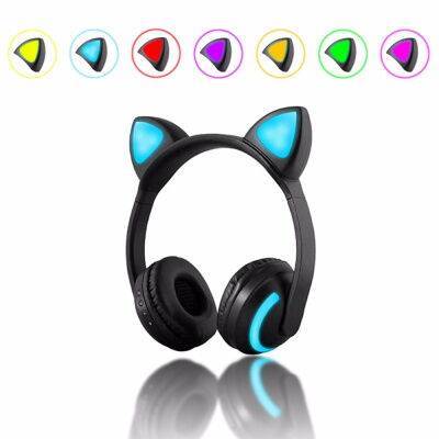 Беспроводные Bluetooth наушники j-hel с кошачьими ушками LED подсветка 7 цветов ZW-19 Black (JZW19Black) фото в интернет магазине WiseSmart.com.ua