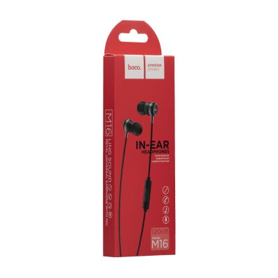 Проводные наушники Hoco 3.5 mm M16 Ling Sound вакуумные с микрофоном 1.2 m Black фото в интернет магазине WiseSmart.com.ua