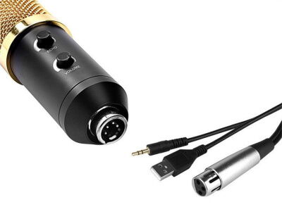 Конденсаторный Студийный микрофон Music D.J. M 800U со стойкой и ветрозащитой Black/Gold (7ql72a) фото в интернет магазине WiseSmart.com.ua