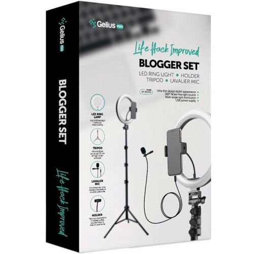 Комплект блогера Gelius Pro Blogger Set Life Hack Improved GP-BS002 (Led кольцо + микрофон + tripod + держатель для телефона) (00000079579) фото в интернет магазине WiseSmart.com.ua