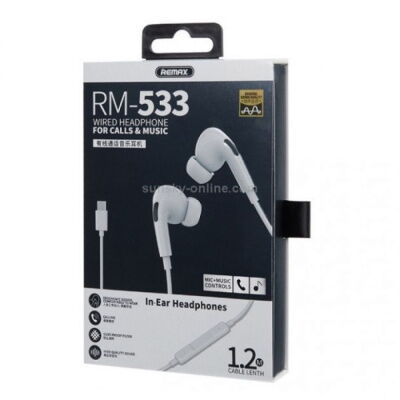 Проводные наушники 3.5mm Remax RM-533 вакуумные с микрофоном 1.2m White фото в интернет магазине WiseSmart.com.ua