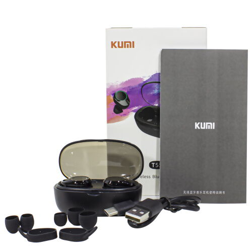 Беспроводные наушники Bluetooth гарнитура KUMI T5S Black IPX7 Блютуз 5.0 с зарядным кейсом (3804-10628) фото в интернет магазине WiseSmart.com.ua