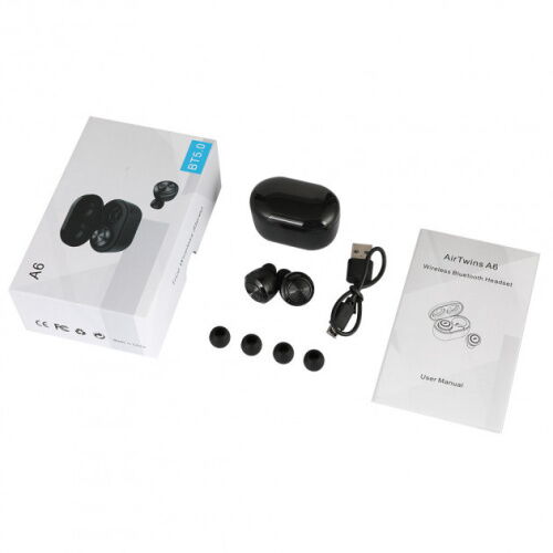 Беспроводные вакуумные наушники Aspor Air Twins A6 TWS Bluetooth-гарнитура с боксом для зарядки Black фото в интернет магазине WiseSmart.com.ua