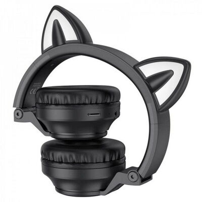 Беспроводные наушники с кошачьими ушками Bluetooth BOROFONE BO18 Cat ear Black фото в интернет магазине WiseSmart.com.ua
