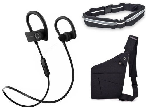 Набор беспроводные наушники G5 Black, спортивный пояс GO Belt и Сумка-мессенджер через плечо (n-1081) фото в интернет магазине WiseSmart.com.ua