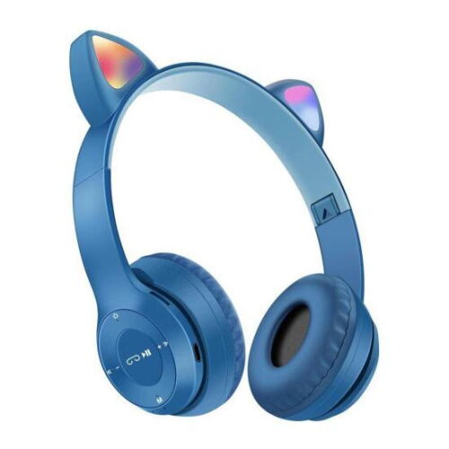 Наушники UKC Bluetooth с ушками и подсветкой Cat Miu Star P47 Синие фото в интернет магазине WiseSmart.com.ua