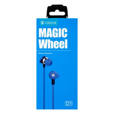 Проводные наушники с микрофоном и вакуумными амбушюрами Celebrat D1 Magic Wheel 3.5 mm 1.2 m Blue фото в интернет магазине WiseSmart.com.ua