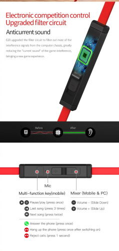 Проводные игровые наушники (1.2м) Plextone G20 Red + удлинитель 90 см и аудио адаптер 2*3.5 мм (mini-Jack) фото в интернет магазине WiseSmart.com.ua