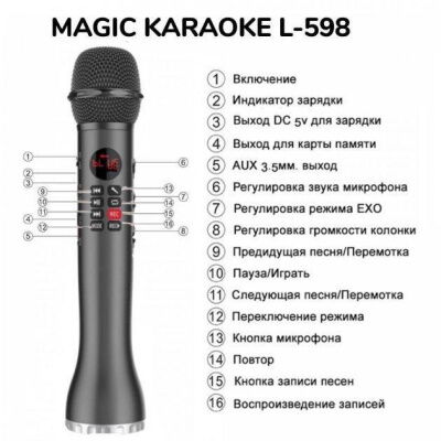 Беспроводной микрофон караоке MicMagic L-598 Черный фото в интернет магазине WiseSmart.com.ua