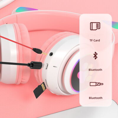 Наушники Cute Headset "Кошачьи ушки" беспроводные 280ST Bluetooth, MicroSD, FM-Радио Розовые фото в интернет магазине WiseSmart.com.ua