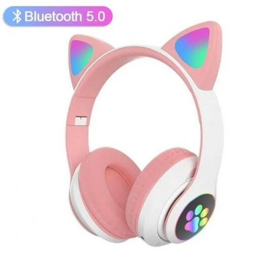 Полноразмерные наушники беспроводные Cat Headset M23 Bluetooth с RGB подсветкой и кошачьими ушками Pink фото в интернет магазине WiseSmart.com.ua