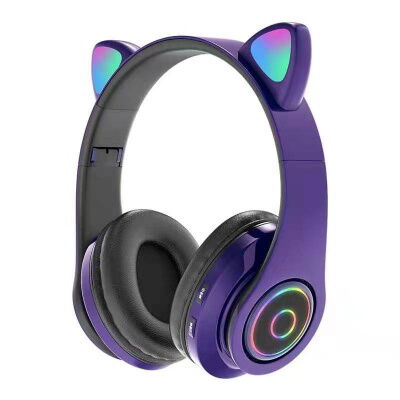 Полноразмерные наушники беспроводные Cat Headset Y 047 Bluetooth с подсветкой и кошачьими ушками Фиолетовые Violet фото в интернет магазине WiseSmart.com.ua