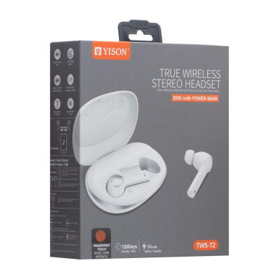 Беспроводная гарнитура Yison TWS-T2 Bluetooth стерео наушники Белые фото в интернет магазине WiseSmart.com.ua