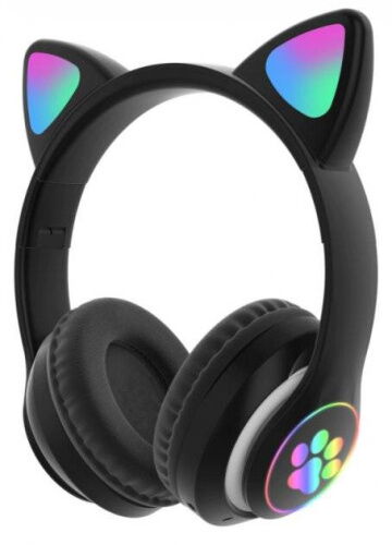 Полноразмерные наушники беспроводные Cat Headset M23 Bluetooth с RGB подсветкой и кошачьими ушками Black фото в интернет магазине WiseSmart.com.ua