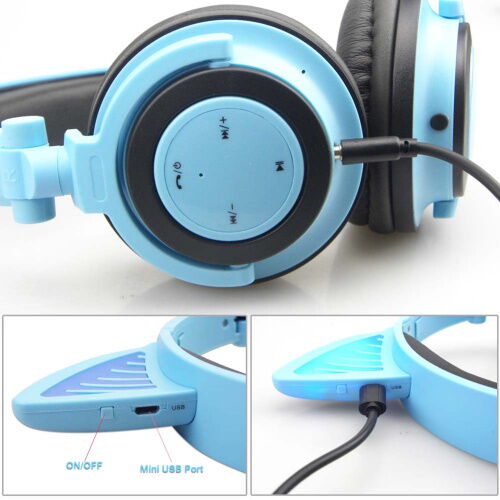 Bluetooth наушники LINX BL108A с кошачьими ушками LED Синие (SUN0481) фото в интернет магазине WiseSmart.com.ua