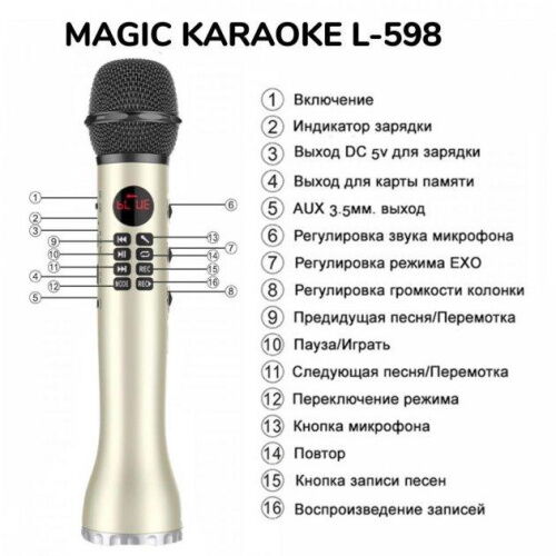 Беспроводной микрофон караоке MicMagic L-598 Золотой фото в интернет магазине WiseSmart.com.ua