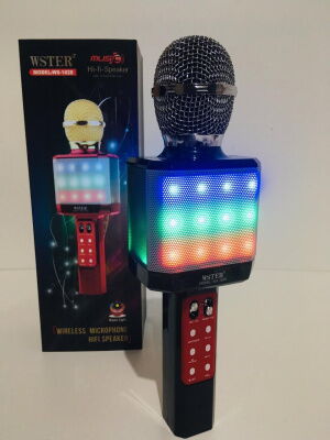 Микрофон караоке WSTER WS-1828 c LED подсветкой 4 голоса/USB/Bluetooth Черный фото в интернет магазине WiseSmart.com.ua