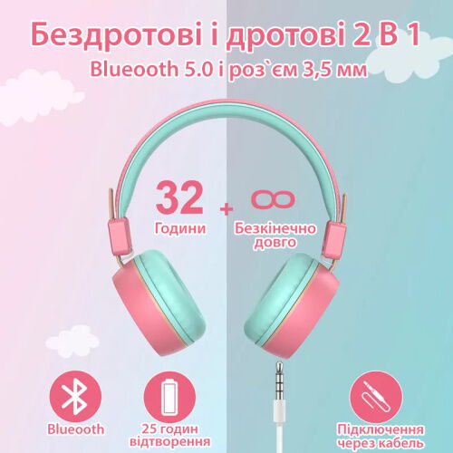 Светящиеся наушники детские беспроводные гарнитура с подсветкой New Bee KH22B Bluetooth Pink фото в интернет магазине WiseSmart.com.ua