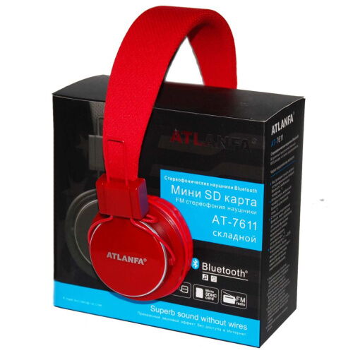 Беспроводные Bluetooth наушники Atlanfa AT-7611 Red c MP3 плеер, FM радио приемником и микрофоном фото в интернет магазине WiseSmart.com.ua