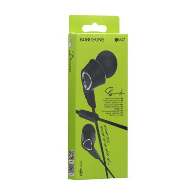 Проводные наушники вакумные с микрофоном Borofone 3.5 mm BM47 Dream 1.2 m Black фото в интернет магазине WiseSmart.com.ua