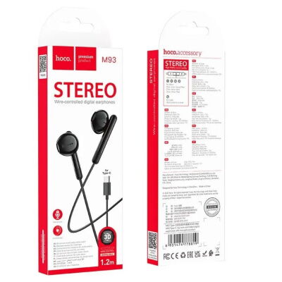 Проводные наушники Type-C Hoco M93 Stereo вакуумные с микрофоном 1.2m Black фото в интернет магазине WiseSmart.com.ua