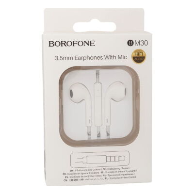 Проводные наушники Borofone 3.5 mm BM30 вакуумные с микрофоном 1.2 m White фото в интернет магазине WiseSmart.com.ua