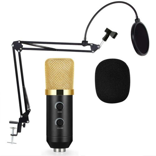 Студийный микрофон Music D.J. M800U со стойкой и ветрозащитой Black/Gold (200734) фото в интернет магазине WiseSmart.com.ua