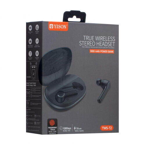 Беспроводная гарнитура Yison TWS-T2 Bluetooth стерео наушники Чёрные фото в интернет магазине WiseSmart.com.ua