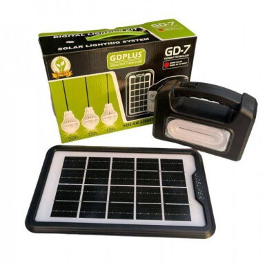 Портативная система освещения GDPlus GD-7 Фонарь + 3 LED лампы + солнечная панель 4000 mAh (3_02431) фото в интернет магазине WiseSmart.com.ua