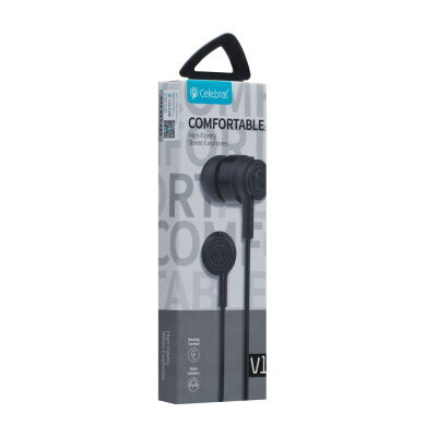 Проводные наушники с микрофоном и вакуумными амбушюрами Celebrat V1 3.5 mm 1.2 m Black фото в интернет магазине WiseSmart.com.ua
