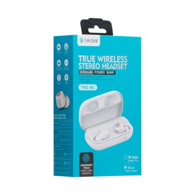Беспроводная гарнитура Celebrat TWS-W2 Bluetooth стерео наушники Белые фото в интернет магазине WiseSmart.com.ua