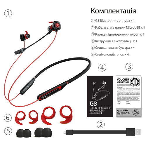 Беспроводные игровые наушники с 2 микрофонами Plextone G3 Red фото в интернет магазине WiseSmart.com.ua