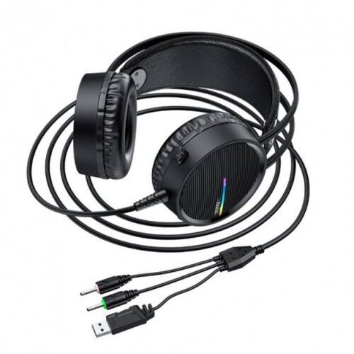 Наушники игровые проводные со всенаправленным микрофоном и LED подсветкой HOCO VV100 Gaming Hi-Res Черные фото в интернет магазине WiseSmart.com.ua