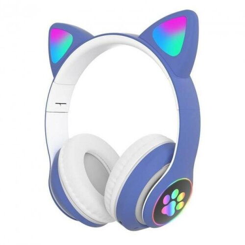 Наушники Кошачьи ушки Cute Headset 280ST Bluetooth MicroSD FM-Радио Синие фото в интернет магазине WiseSmart.com.ua
